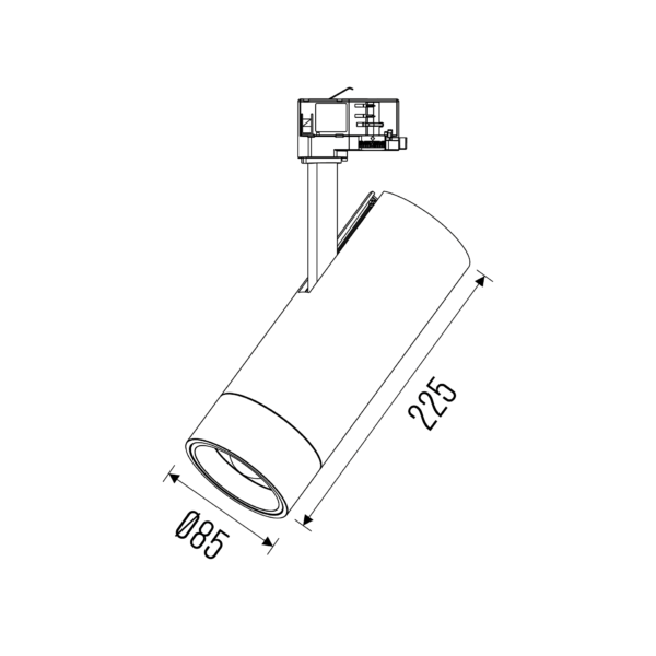 Technisch tekening van de Surt, een railarmatuur, met gedetailleerde afmetingen en ontwerp specificaties.