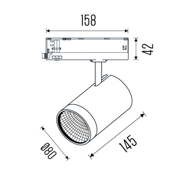 Technisch tekening van de Weda HE X-Flip, een railarmatuur, met gedetailleerde afmetingen en ontwerp specificaties.
