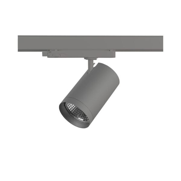 Grijze versie van de Weda HE X-Flip, een railarmatuur met verwisselbaar LED-module van Light4U.