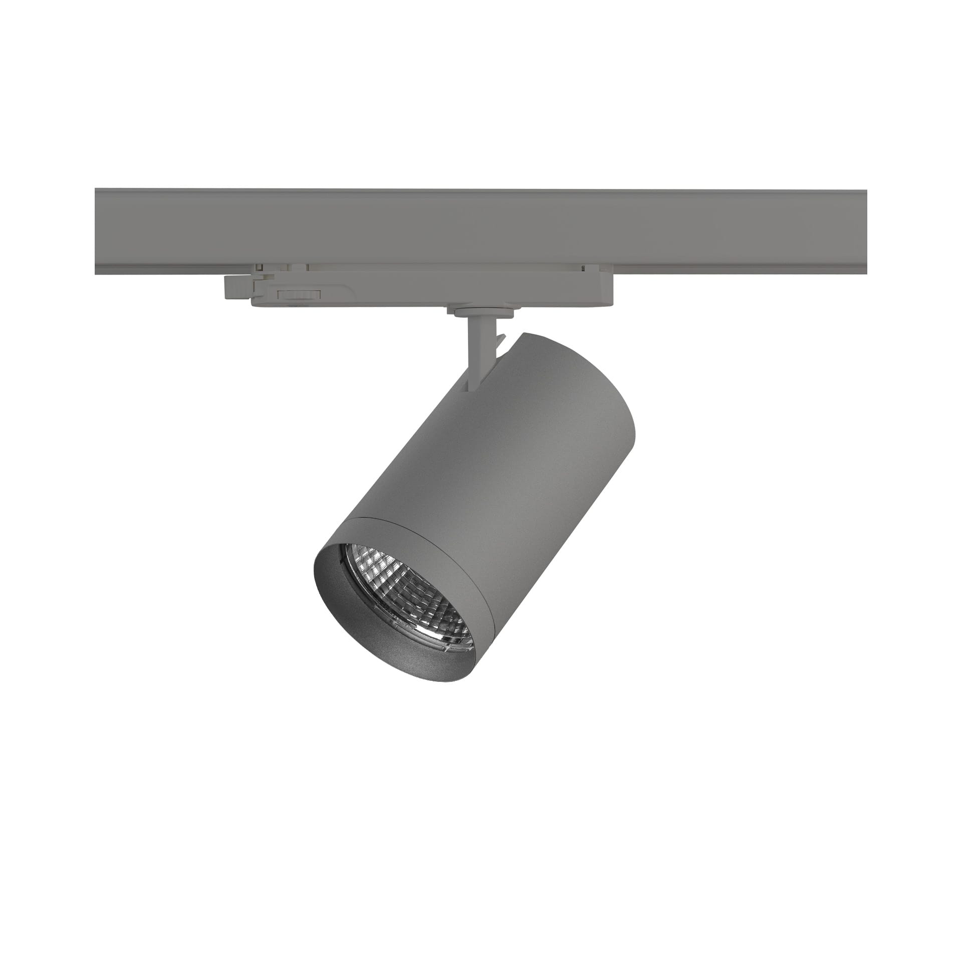 Grijze versie van de Weda HE X-Flip, een railarmatuur met verwisselbaar LED-module van Light4U.