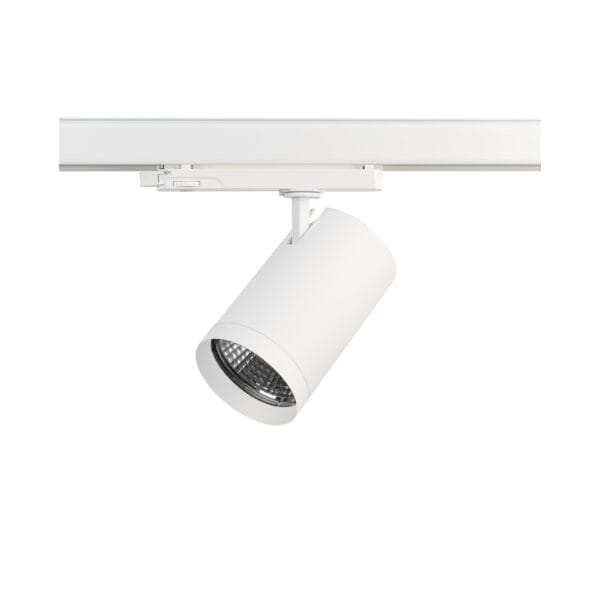 Witte versie van de Weda HE X-Flip, een railarmatuur met verwisselbaar LED-module van Light4U.