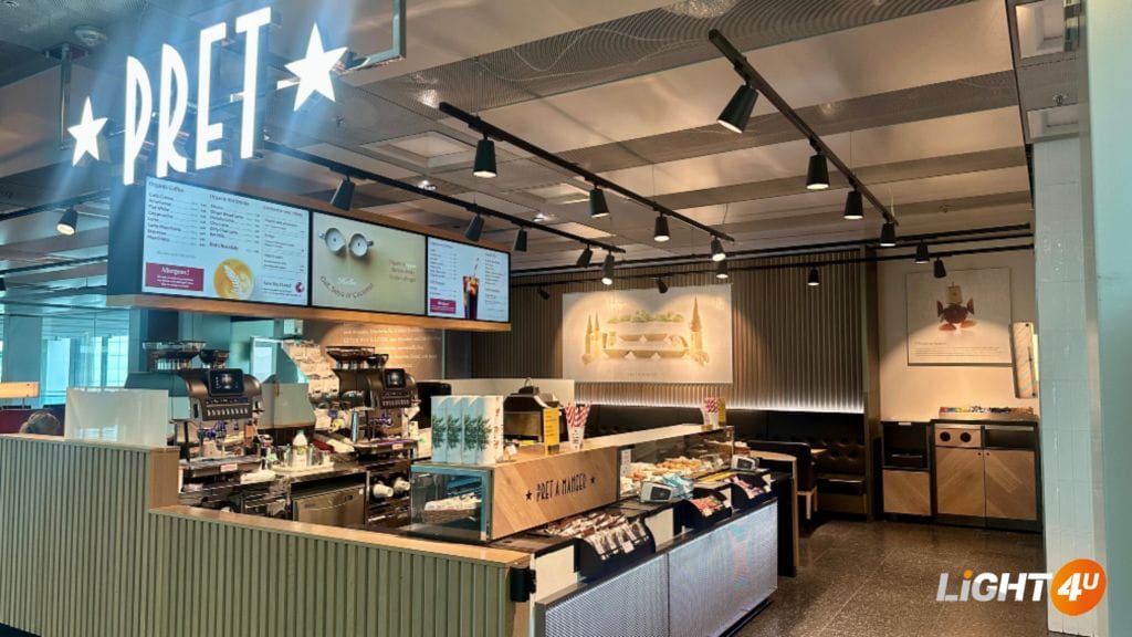 LED trackspot Ymir verlicht café op Zürich Airport